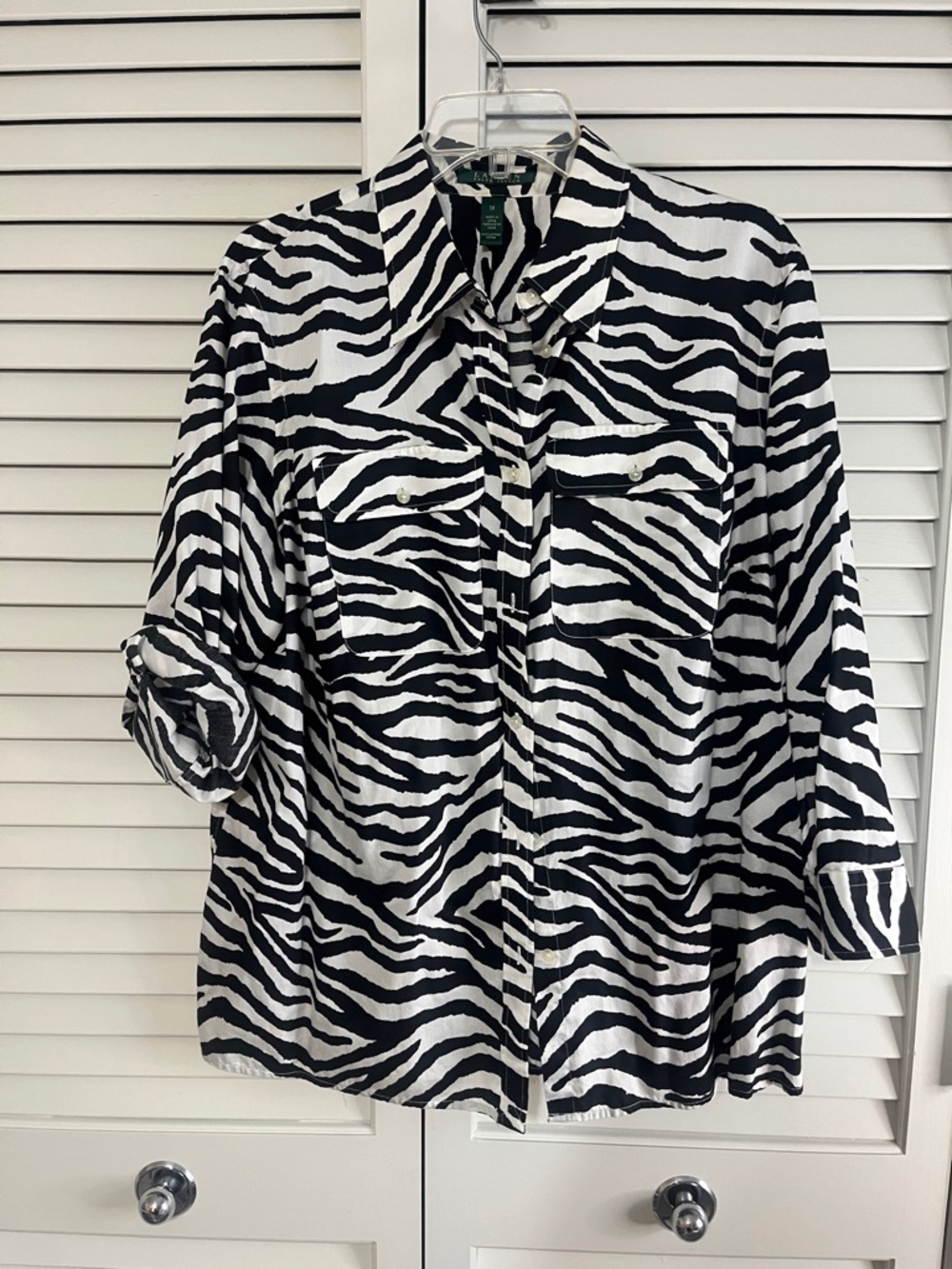 Ralph Lauren Black and White Zebra-Print Blouse 3/4 Split Sleeves